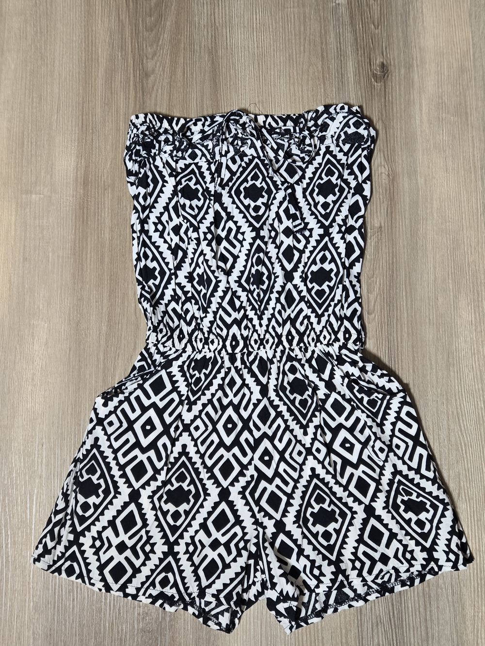 Black & White Strapless Geometric Romper